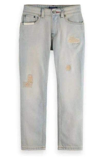 Scotch & Soda Kids' The Dean Rip & Repair Loose Tapered Jeans In Blue