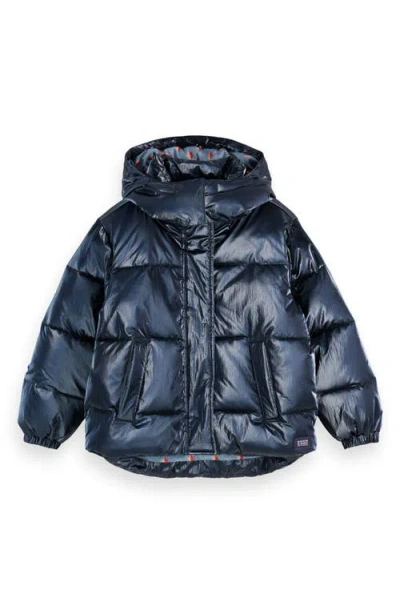 Scotch & Soda Kids' Water Repellent Metallic Puffer Jacket In Blue