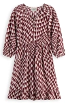 Scotch & Soda Kids' Wavy Print Long Sleeve Dress