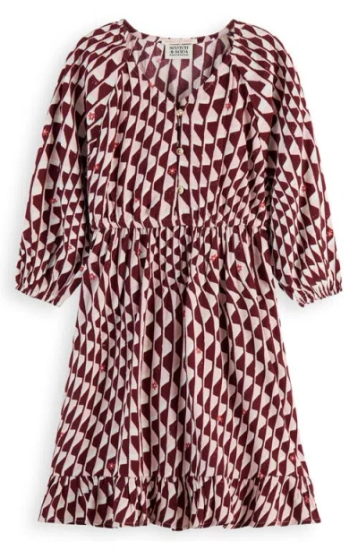 Scotch & Soda Kids' Wavy Print Long Sleeve Dress