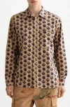 Scotch & Soda Leaf Print Cotton Seersucker Button-up Shirt In Brown