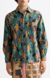 Scotch & Soda Leaf Print Cotton Seersucker Button-up Shirt In Green