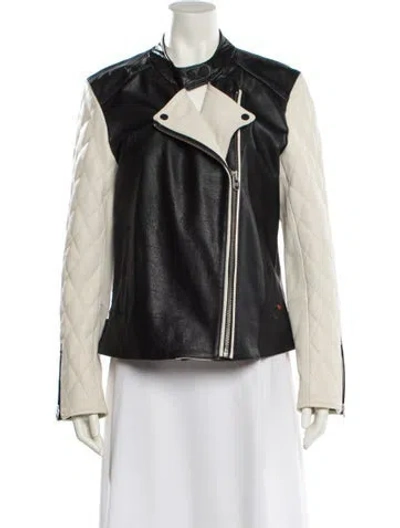 Pre-owned Scotch & Soda Leather Biker Jacket In Black