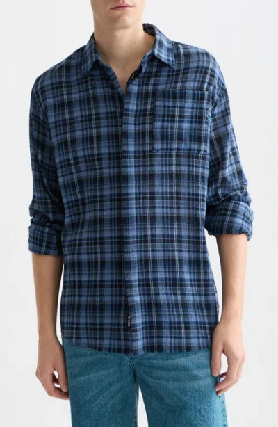 Scotch & Soda Lightweight Plaid Cotton Flannel Button-up Shirt In Blue