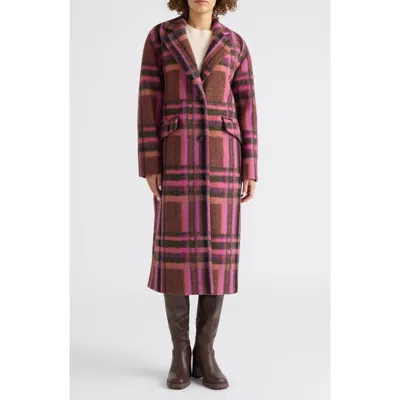 Scotch & Soda Linde Longline Plaid Coat In Brown