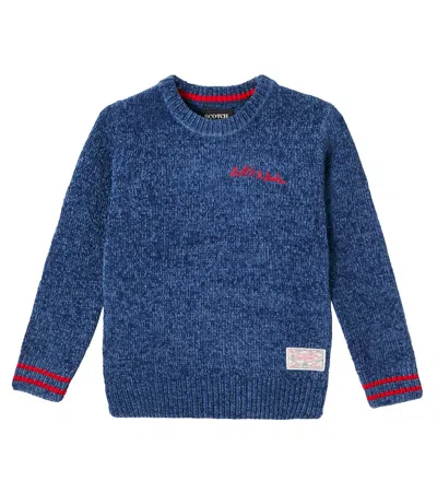 Scotch & Soda Kids' Logo Chenille Sweater In Blue