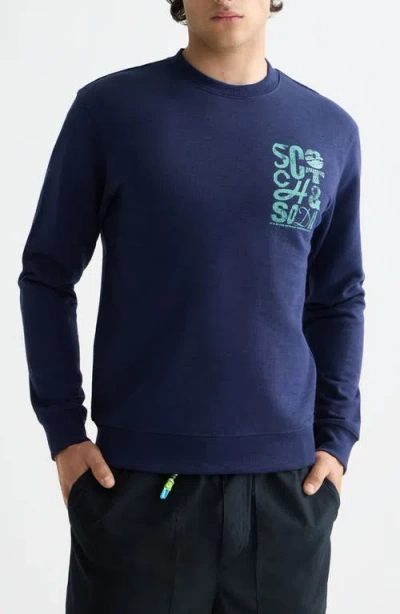 Scotch & Soda Logo Graphic Crewneck Sweatshirt In Blue