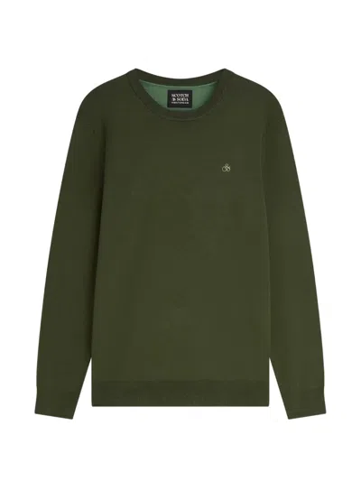 Scotch & Soda Logo-embroidered Crew-neck Sweater In Green
