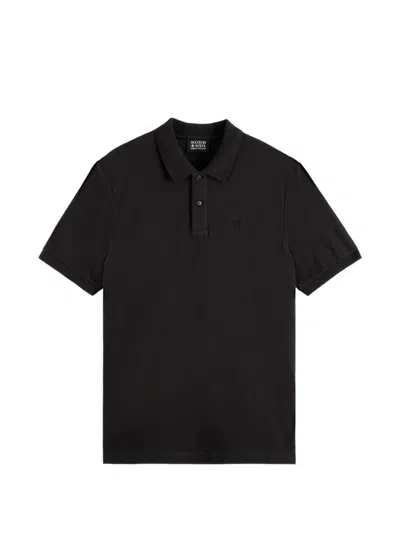 Scotch & Soda Logo-embroidered Piqué Polo Shirt In Black