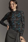 Scotch & Soda Long-sleeve Allover Printed Top In Black