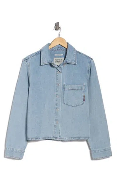 Scotch & Soda Long Sleeve Crop Denim Shirt In Blue