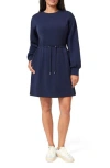 Scotch & Soda Long Sleeve Drawstring Waist Minidress In Blue