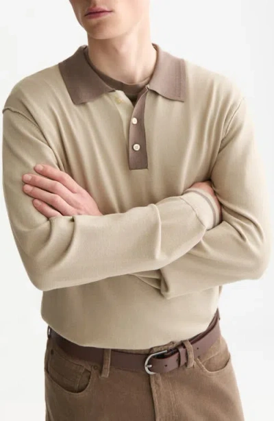 Scotch & Soda Retro Knit Contrast Placket Polo Shirt In Brown