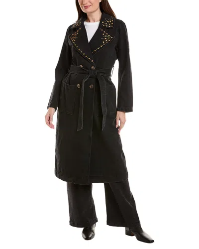 Scotch & Soda Longline Denim Trench Coat In Black