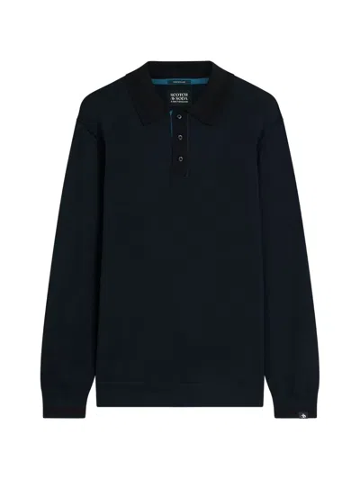 Scotch & Soda Long-sleeve Polo Shirt In Blue