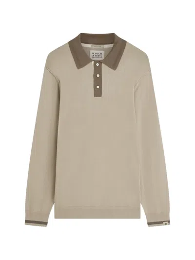 Scotch & Soda Long-sleeve Polo Shirt In Nude