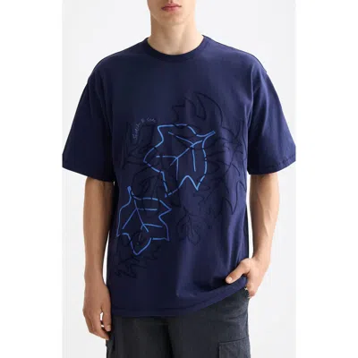 SCOTCH & SODA SCOTCH & SODA LOOSE FIT LEAF EMBROIDERED COTTON T-SHIRT