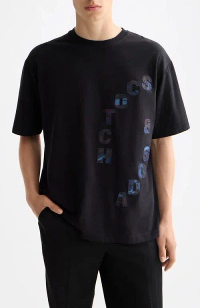 Scotch & Soda Loose Fit Logo Appliqué T-shirt In Black