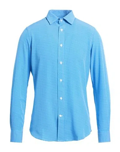 Scotch & Soda Man Shirt Azure Size 17 ½ Polyester, Elastane In Blue