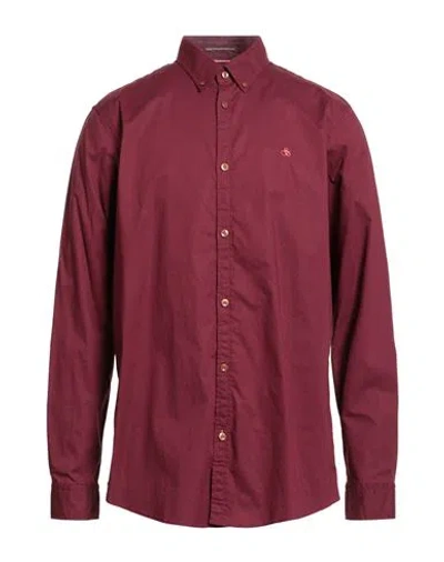 Scotch & Soda Man Shirt Burgundy Size L Cotton, Organic Cotton In Purple