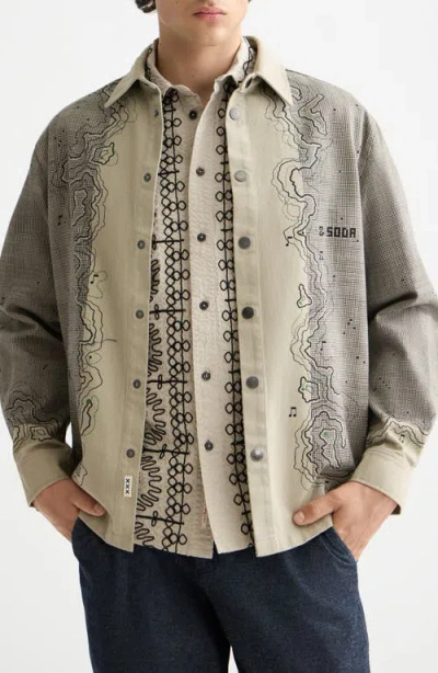 Scotch & Soda Map Graphic Snap-up Overshirt In Neutral