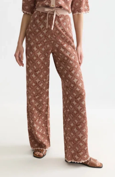 Scotch & Soda Medallion Jacquard Drawstring Pants In Brown