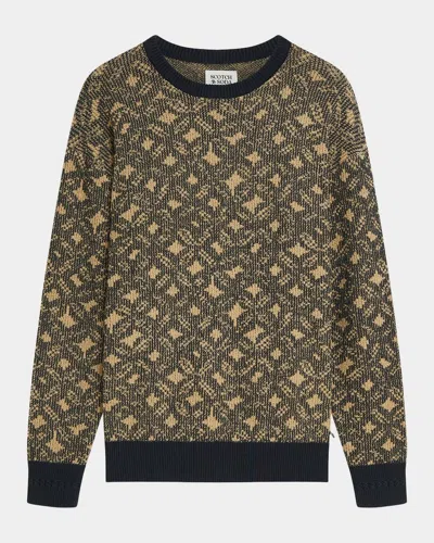 Scotch & Soda Jacquard Relaxed Knit Patterned Sweater In Brown