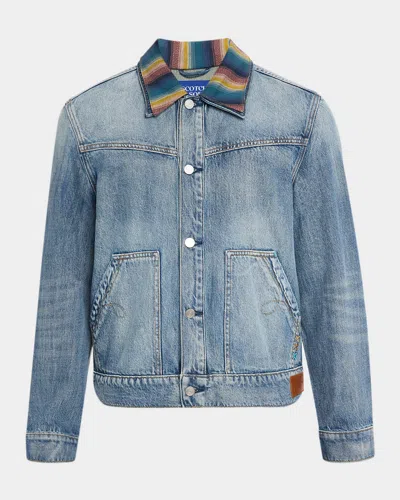 Scotch & Soda Men & Apos;s Multicolor-collar Washed Denim Jacket In Neutral
