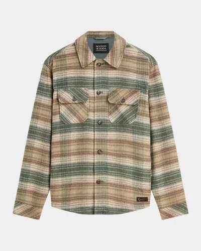 Scotch & Soda Dark Forest Check Pocket Overshirt In Brown