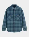 Scotch & Soda Regular Fit Washed Denim Check Shirt Jacket In Green
