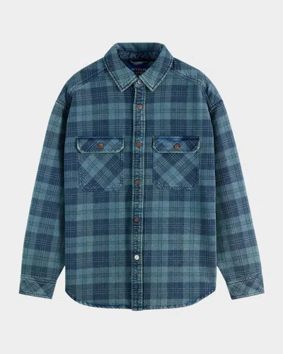 SCOTCH & SODA MEN'S CHECK WASHED DENIM OVERSHIRT
