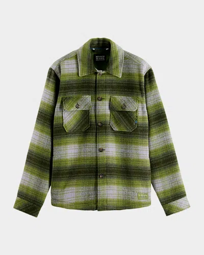 Scotch & Soda Men's Check Wool-blend Overshirt In Green