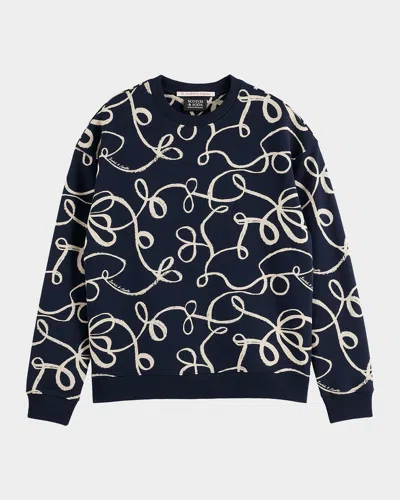 Scotch & Soda Men's Cotton Ribbon-print Logo Sweatshirt In Blue