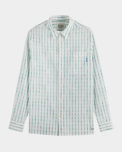 Scotch & Soda Men's Cotton Voile Stripe Casual Button-down Shirt In Multi