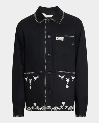Scotch & Soda Men's Embroidered Cotton-blend Worker Jacket In Black
