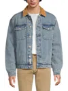 Scotch & Soda Men's Faux Fur-lined Denim Trucker Jacket In Blue