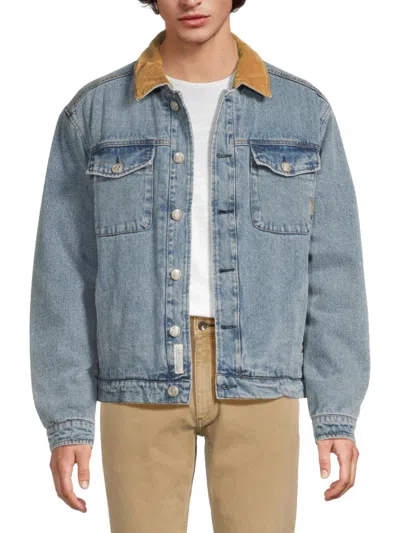 Scotch & Soda Men's Faux Fur-lined Denim Trucker Jacket In Blue