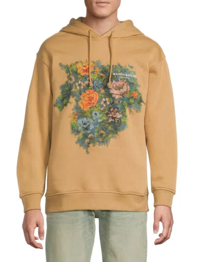 Scotch And Soda Men's Floral Cotton-blend Hoodie In Brown