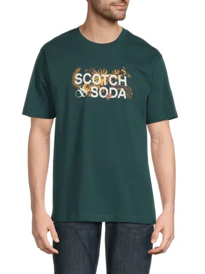 Scotch & Soda Men's Floral Logo Graphic Cotton T-shirt In Green