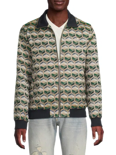 Scotch & Soda Men's Geometric Jacquard Zip Jacket In Brown
