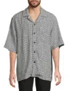 Scotch & Soda Relaxed Jacquard Cotton & Linen Camp Shirt In Gray