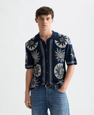 Scotch & Soda Knitted Jacquard Short Sleeve Shirt In Blue