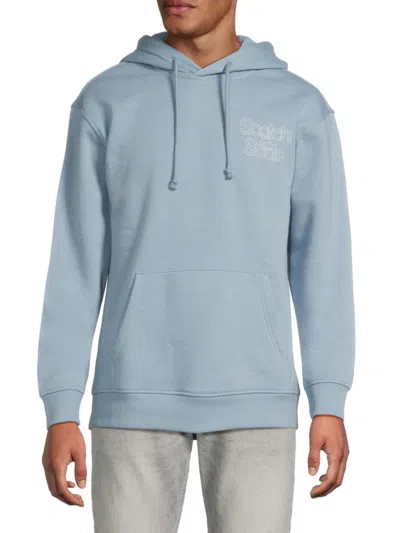 Scotch And Soda Men's Logo Fleece Cotton-blend Relaxed-fit Hoodie In Blue