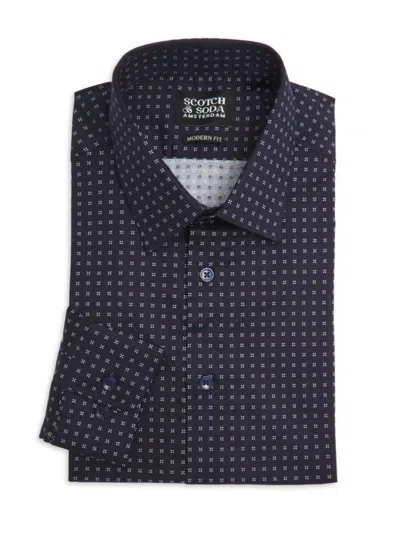 Scotch & Soda Men's Micro Ditsy Stretch Cotton Contemporary Fit Dress Shirt In Black
