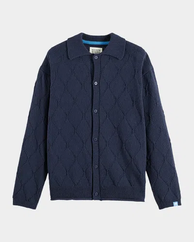 Scotch & Soda Men's Openwork Knit Button-down Shirt In Blue