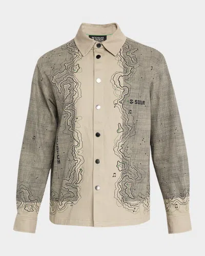 Scotch & Soda Men's Placement Graphic Cotton Overshirt In Neutral
