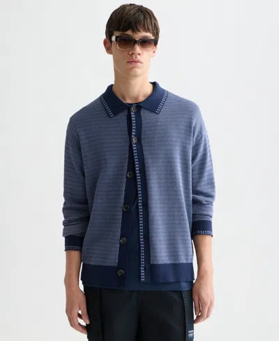 Scotch & Soda Men's Polo Dropped Shoulder Cardigan In Blue