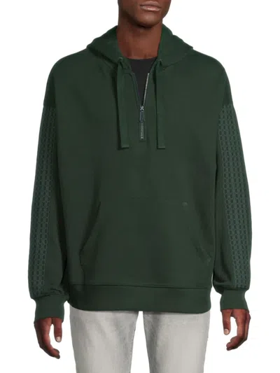 Scotch & Soda Men's Quarter-zip Cotton Hoodie In Green