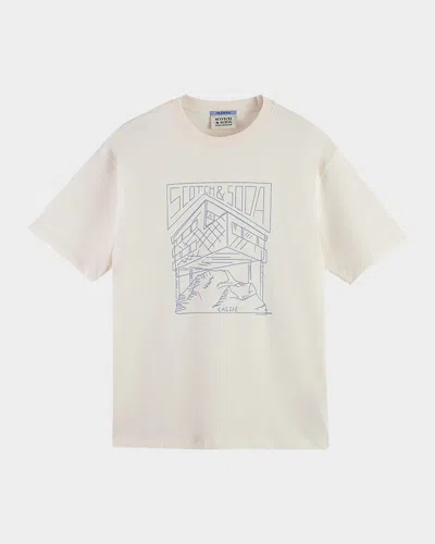 Scotch & Soda Men's Relaxed Fit Linework Logo T-shirt In White