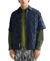 Scotch & Soda Oversize Textured Short Sleeve Cotton Blend Button-up Shirt In Blue